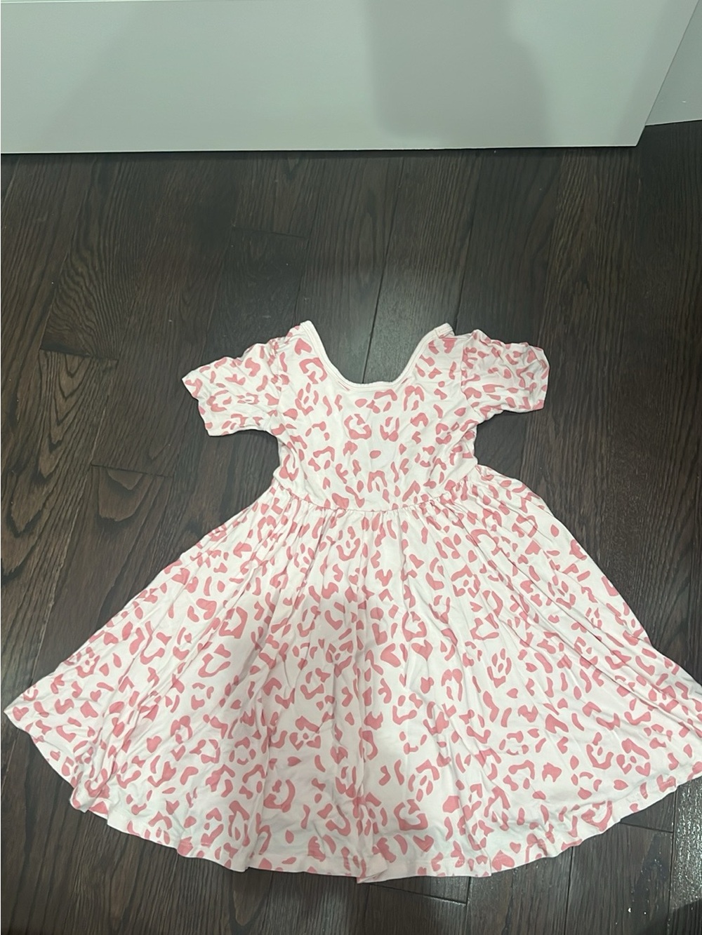Kyte BABY Pink Sakura pink shimmer Leopard-Print Twirl Dress EUC 3T